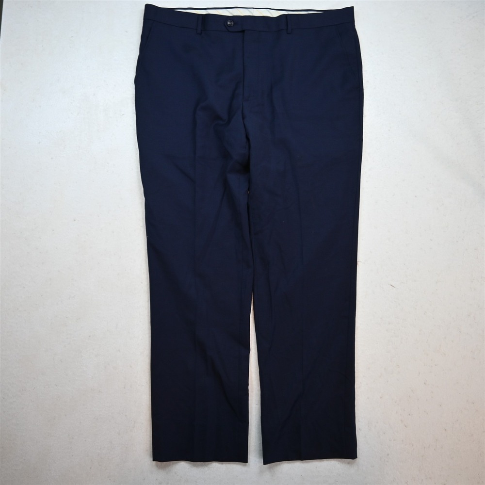 Mantoni 40x32 Blue 100% Wool Flat Front Straight Suit Trouser Dress Mens Pants